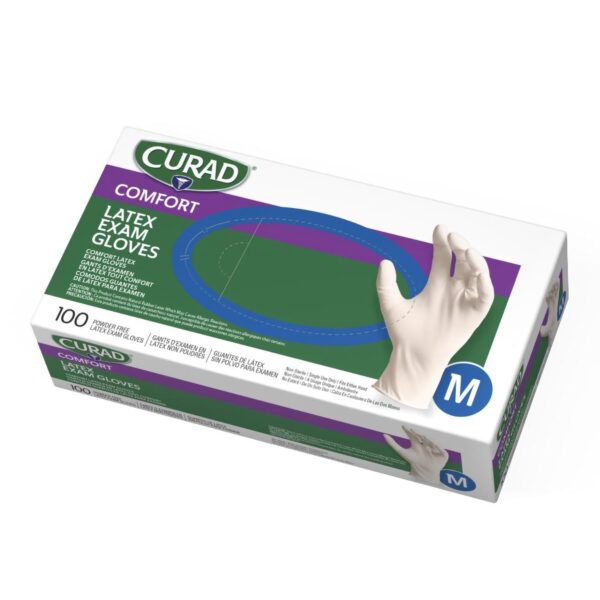 Curad Comfort Medium Non-Sterile Latex Exam Gloves, Standard Cuff, Fully Textured, Beige