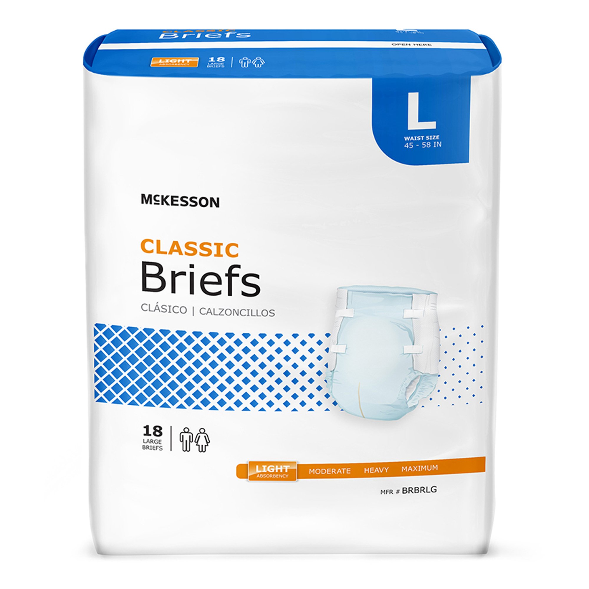 McKesson Classic Large Disposable Incontinence Brief - Light Absorbency, Unisex Adult, Size Large