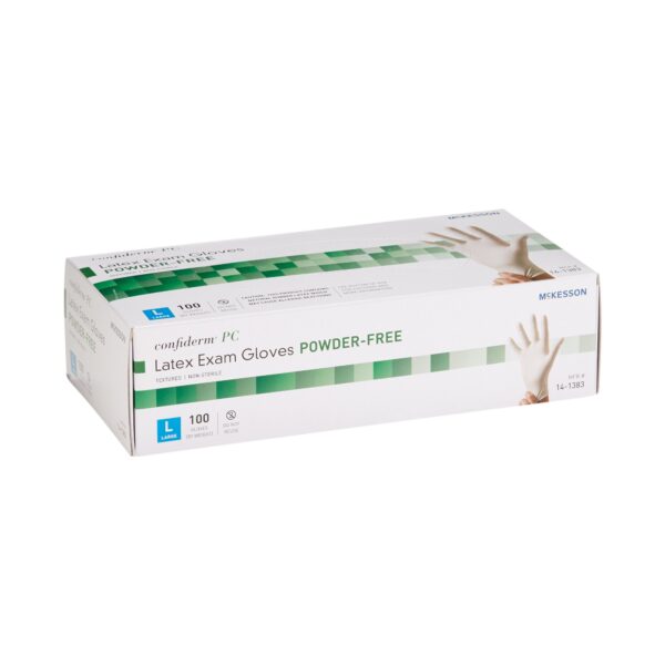 McKesson Confiderm Large Latex Exam Gloves - Fully Textured Ivory, Standard Cuff - Image 6