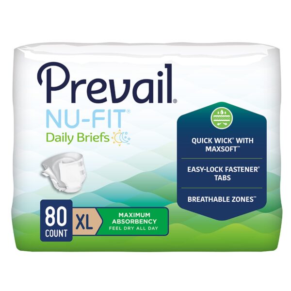 Prevail Nu-Fit Unisex Adult Incontinence Brief X-Large Disposable Heavy Absorbency - Part NU-014/2 - Image 3