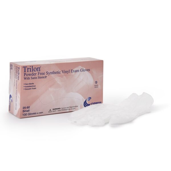 Trilon Small Vinyl Exam Gloves - NonSterile, Smooth Finish, Clear, Ambidextrous, Powder-Free