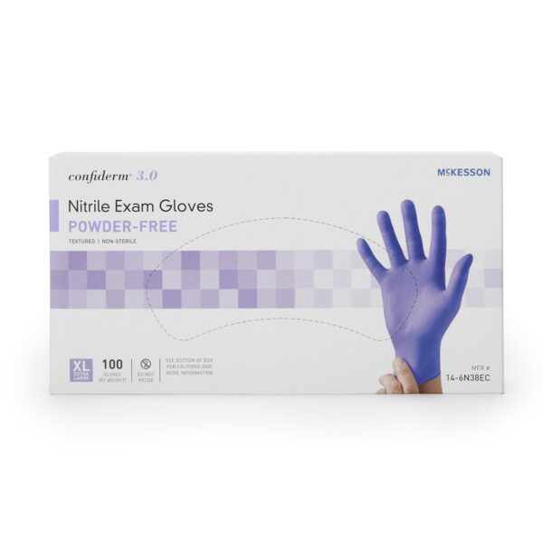McKesson Confiderm 3.0 X-Large Nonsterile Nitrile Exam Gloves - Textured Fingertips, Blue, Standard Cuff - Image 5