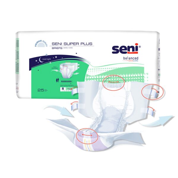 Seni Super Plus Medium Adult Incontinence Brief by Abena, Part No. S-ME25-BP1 - Image 5
