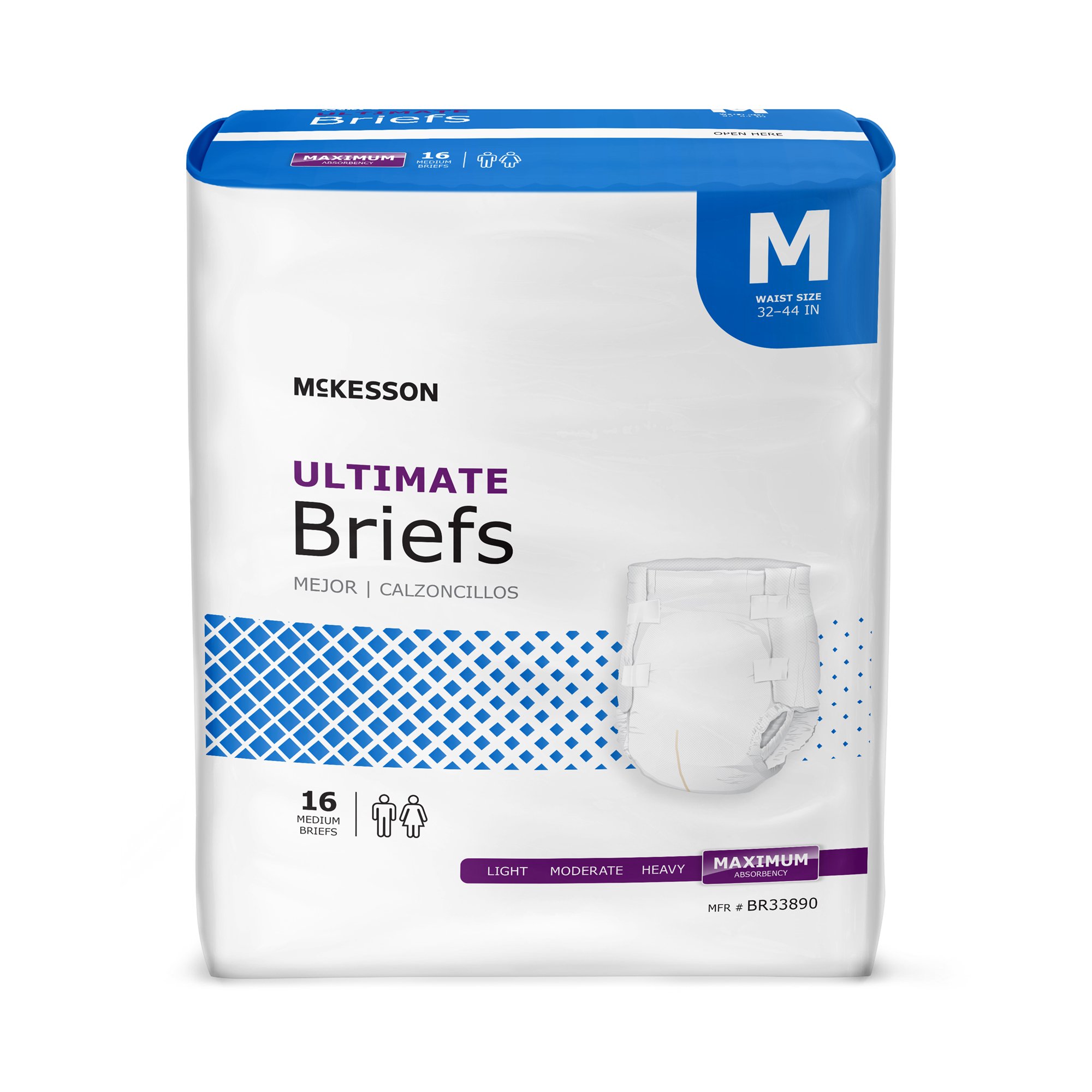 McKesson Unisex Adult Incontinence Brief, Medium, Heavy Absorbency, Part Number BR33890