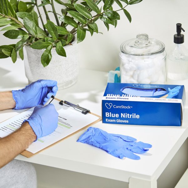 CareStock X-Large Non-Sterile Nitrile Exam Gloves with Textured Fingertips - Blue, Chemo Tested - Image 4