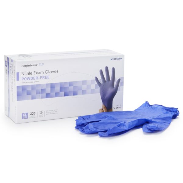 McKesson Confiderm 14-6N38 X-Large Blue Nitrile Exam Gloves with Textured Fingertips and Beaded Cuffs