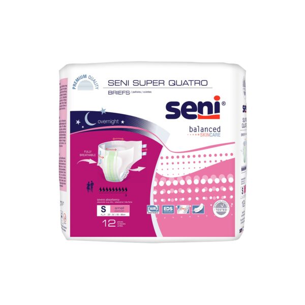 Seni Super Quatro Small Unisex Adult Incontinence Brief * Heavy Absorbency, Overnight Protection