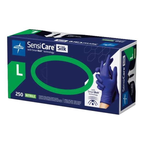 SensiCare Silk Large Non-Sterile Nitrile Exam Gloves by MDSXB7586 * Textured Fingertips, Dark Blue, Chemo Tested - Image 3