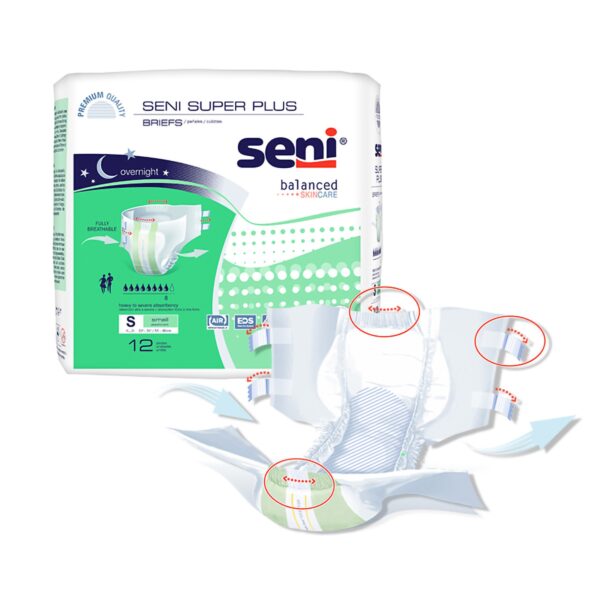 Seni Super Plus Small Unisex Adult Incontinence Brief with Heavy Absorbency - Part No. S-SM12-BP1 - Image 5