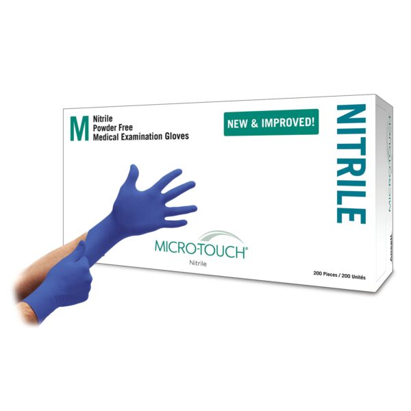 Ansell Micro-Touch Nitrile Exam Gloves * Medium, Blue, Chemo Tested, Textured Fingertips, Standard Cuff