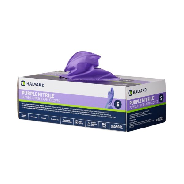 Medline Purple Nitrile Exam Gloves, Small, 9.5 Inches, Textured Fingertips, Chemo Tested - Image 2