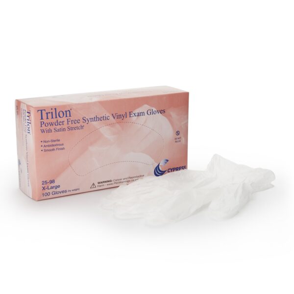 Trilon X-Large NonSterile Vinyl Exam Gloves - Clear, Standard Cuff, Prop 65 Compliant