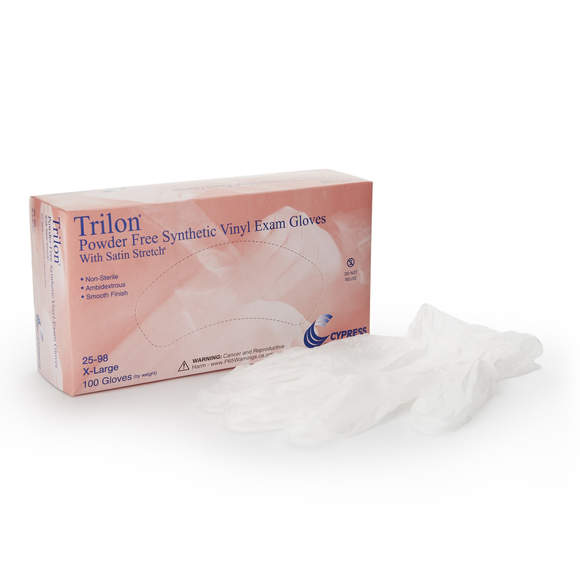Trilon X-Large Non-Sterile Vinyl Exam Gloves * Clear, Standard Cuff, Prop 65 Warning