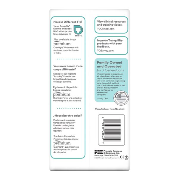Tranquility Essential Unisex Adult Absorbent Underwear - X-Small, Heavy Absorbency, Pull-On with Tear-Away Seams - Image 3