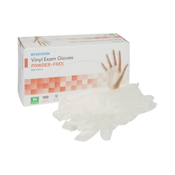 McKesson Part 14-116 Medium Vinyl Exam Gloves - Non-Sterile, Clear, Standard Cuff