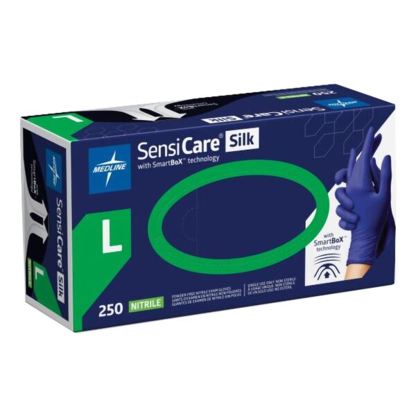 SensiCare Silk Large Exam Glove by MDSXB7586 - Nitrile, Non-Sterile, Textured Fingertips, Dark Blue - Image 2