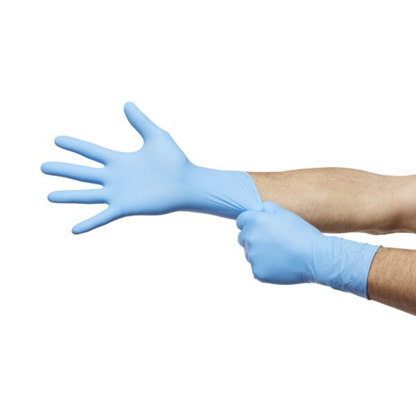 McKesson Confiderm 14-680C Extra Large Nitrile Exam Gloves with Extended Cuff and Textured Fingertips - Image 8