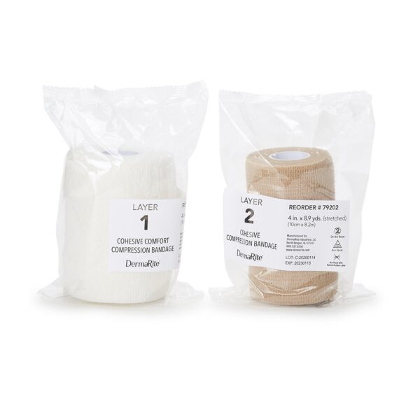 FlexPress2 2-Layer Compression Bandage System by Smith & Nephew - 4 Inch x 7-1/10 Yard / 4 Inch x 8-9/10 Yard, Tan/White, Self-Adherent Closure, Non-Sterile - Image 3