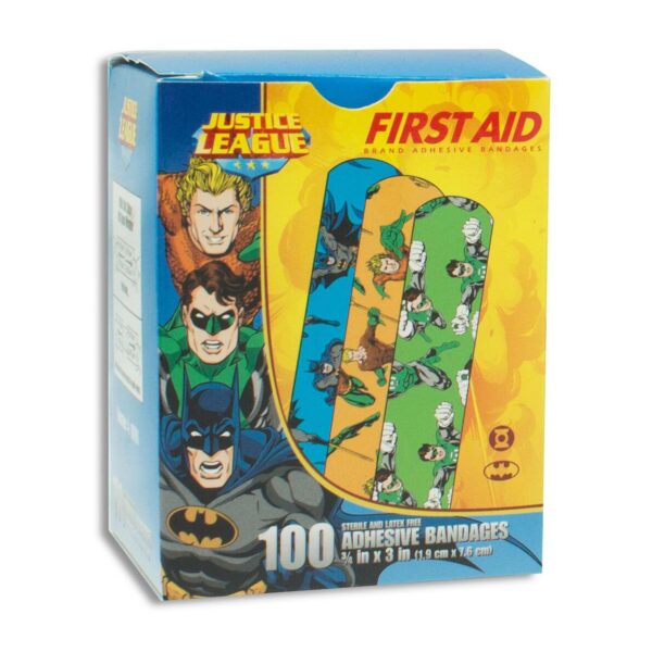 American White Cross Stat Strip 3/4 x 3 Inch Plastic Adhesive Wound Strip - Kid-Friendly Batman, Green Lantern, Aquaman Designs