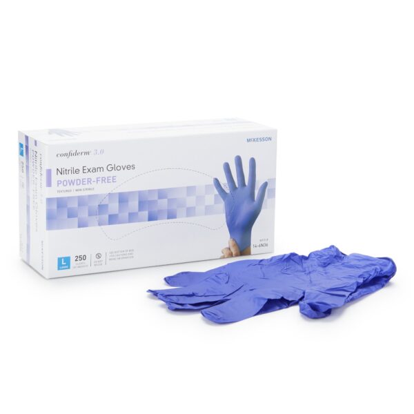 McKesson Confiderm 14-6N36 Large Blue Nitrile Exam Gloves with Textured Fingertips and Beaded Cuffs