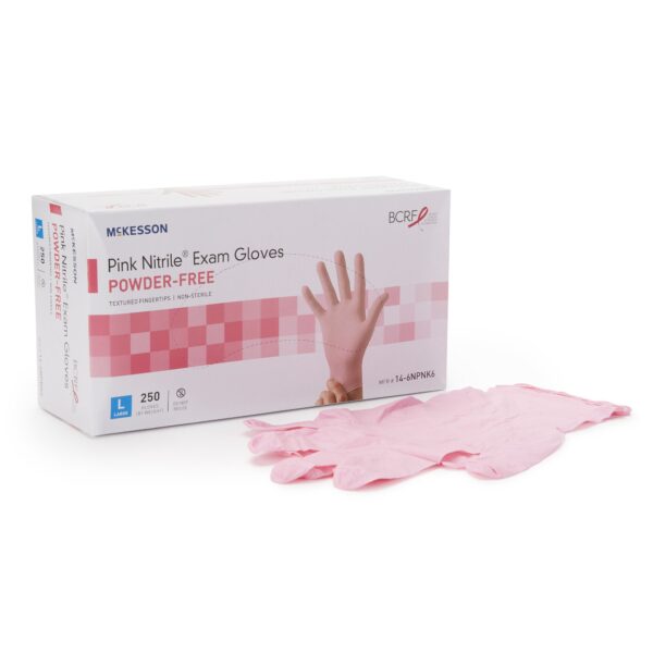 McKesson Pink Nitrile Exam Gloves Large - NonSterile, Textured Fingertips, Standard Cuff Length