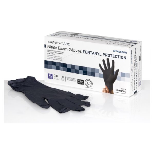 McKesson Confiderm LDC X-Large Exam Gloves * NonSterile Nitrile, Chemo & Fentanyl Tested, Fully Textured Black