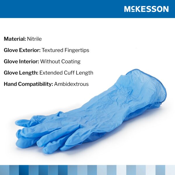 McKesson Confiderm 14-674C Small Blue Nitrile Exam Gloves with Extended Cuff and Textured Fingertips - Image 3