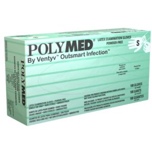 Polymed PM102 Small Non-Sterile Latex Exam Gloves with Beaded Cuff, Ivory