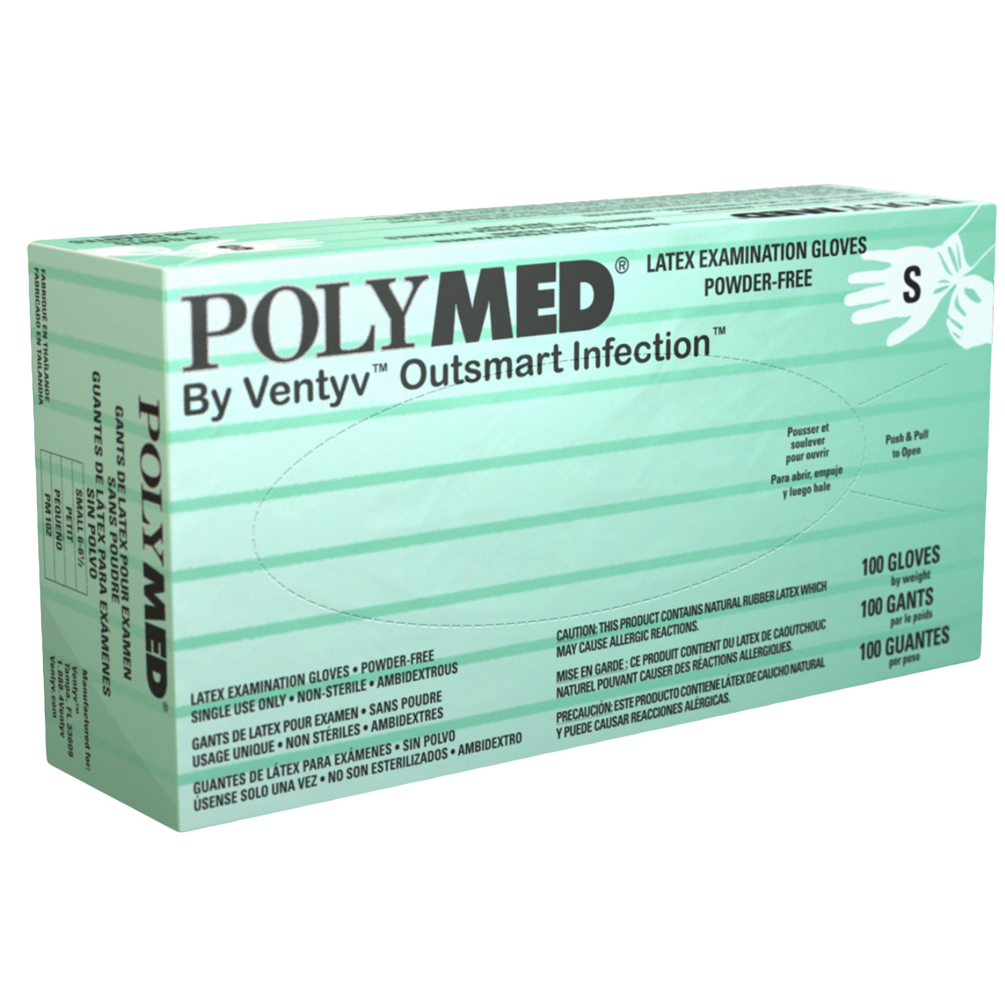 Polymed Small Non-Sterile Latex Exam Gloves (Part Number PM102) - Ivory, 9.1-inch Length, Textured Finish
