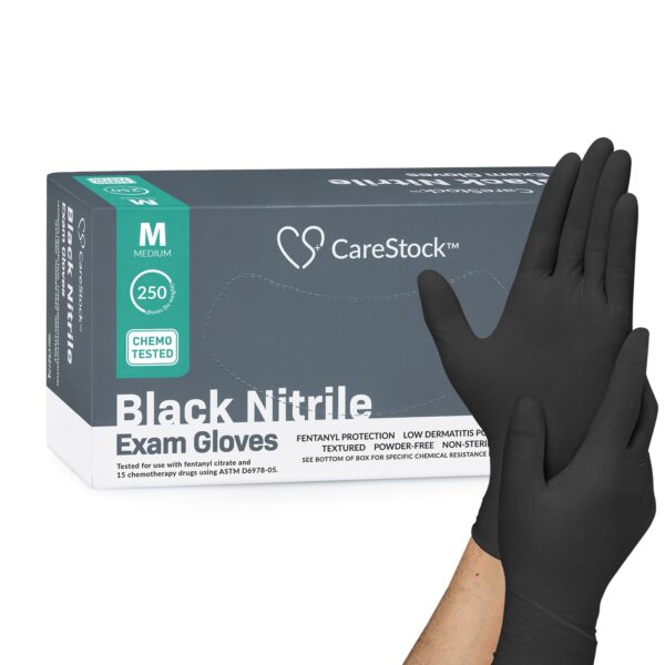 CareStock Medium Black Nitrile Exam Gloves with Textured Finish - Model CS2774