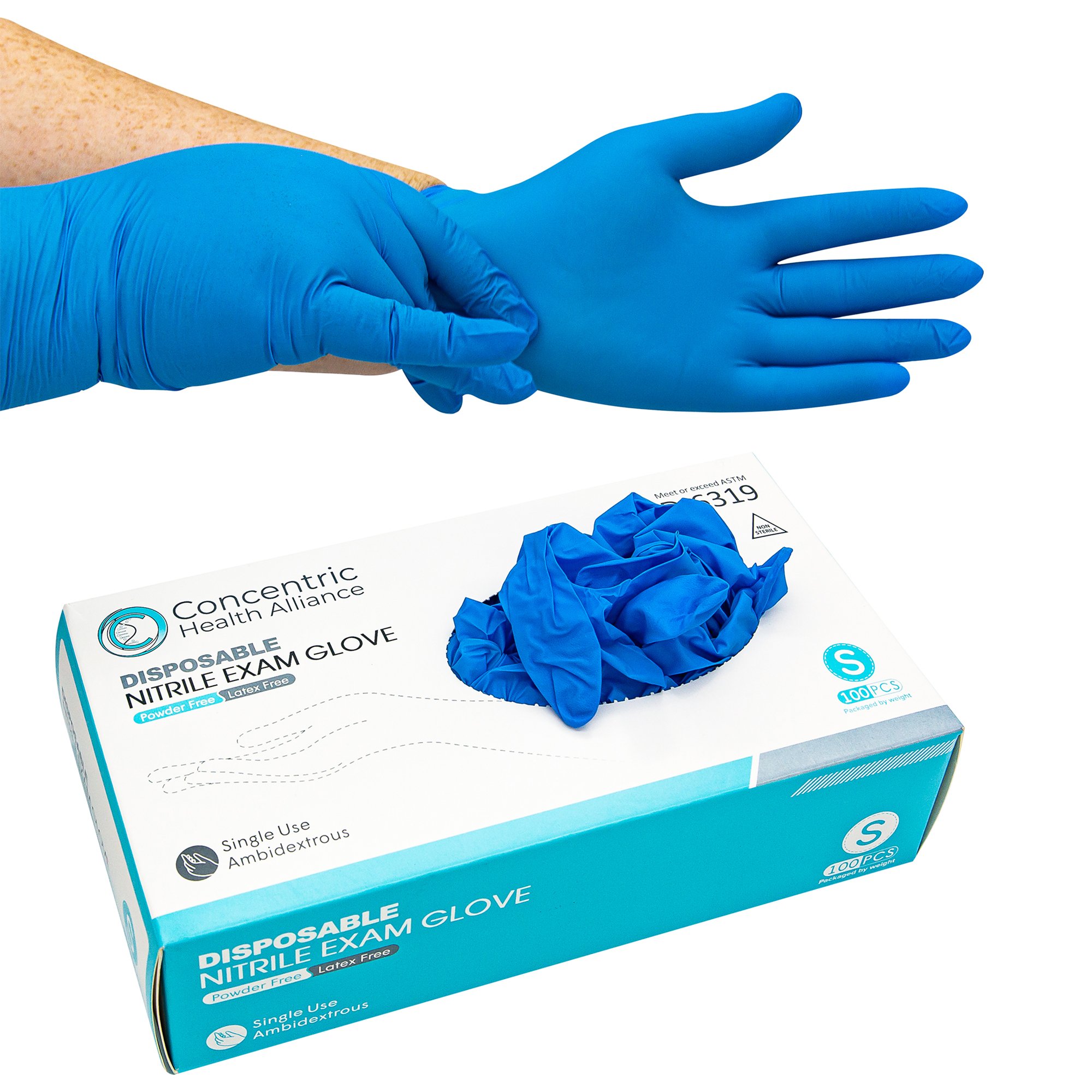 Concentric Small Blue Nitrile Exam Gloves by 3M with Standard Cuff * Latex-Free, Ambidextrous Fit