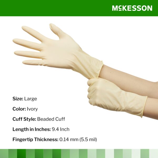 McKesson Confiderm Large Non-Sterile Latex Exam Gloves - Smooth Ivory, Standard Cuff, Beaded Edge - Image 2