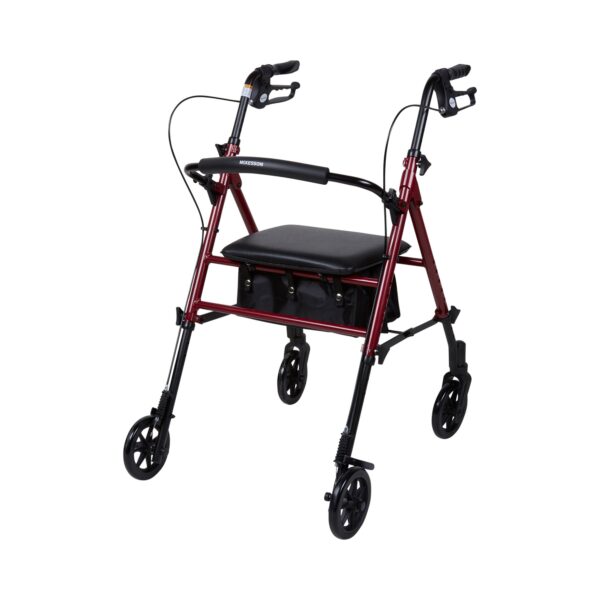 McKesson 4 Wheel Rollator with Adjustable Height and Folding Aluminum Frame - Red, Part Number 146-RTL10261RD - Image 3
