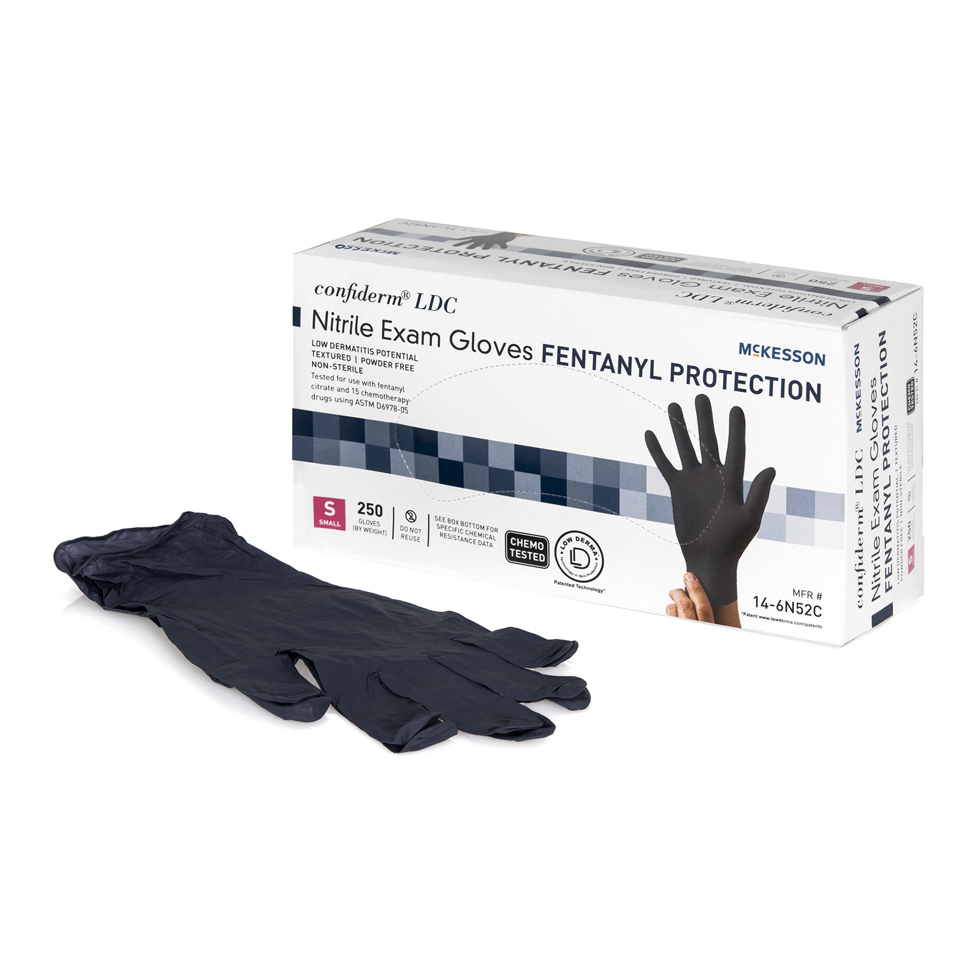 McKesson Confiderm LDC Small Nitrile Exam Gloves - Chemo & Fentanyl Tested, Fully Textured, Black