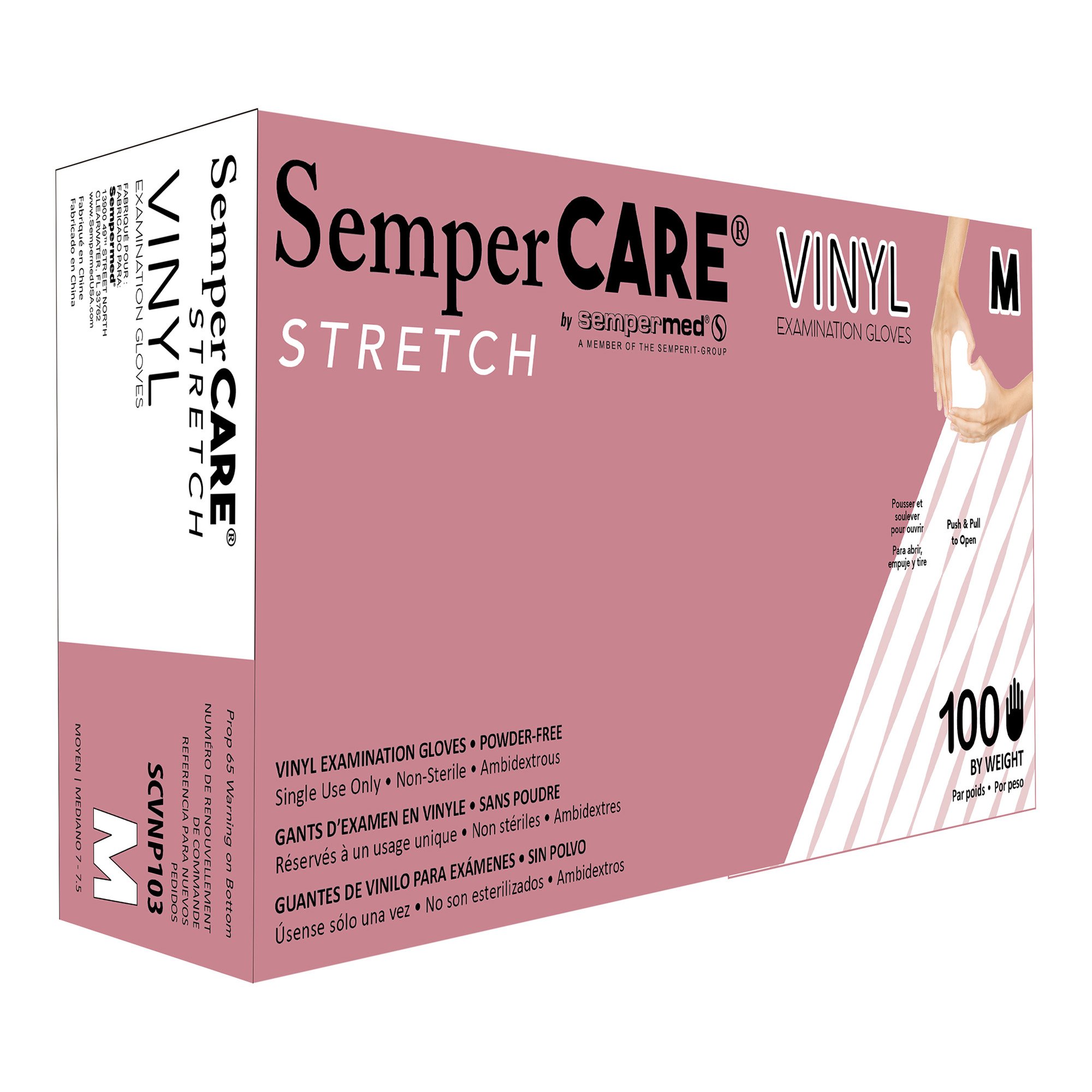 SemperCare Vinyl Exam Gloves Medium Non-Sterile with Beaded Cuff - Ivory