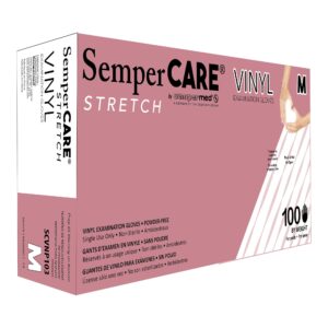 SemperCare Vinyl Medium Exam Gloves - Non-Sterile, Powder-Free, Beaded Cuff, Ivory