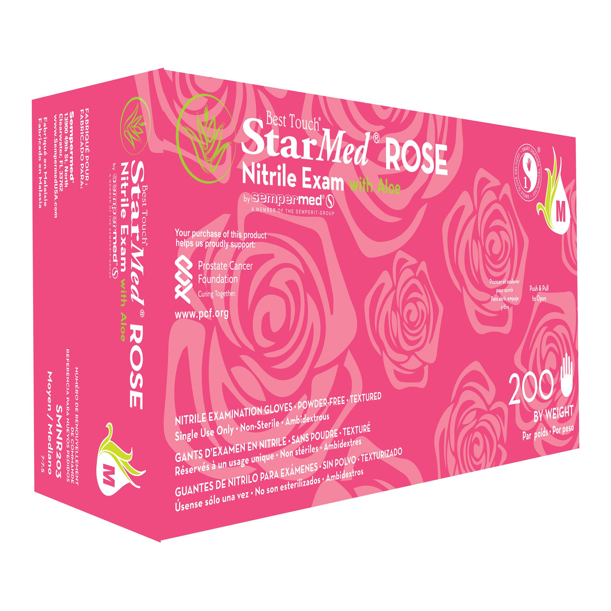 StarMed Rose Medium NonSterile Nitrile Exam Gloves with Textured Fingertips and Smart Dispense Technology