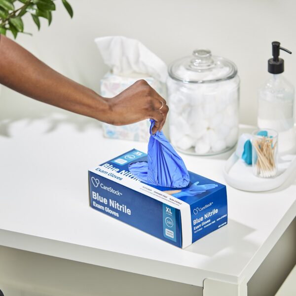 CareStock X-Large Non-Sterile Nitrile Exam Gloves with Textured Fingertips - Blue, Chemo Tested - Image 5