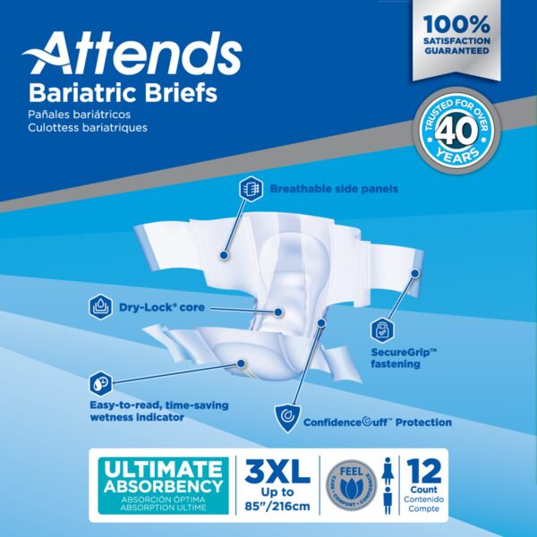 Attends Bariatric 3X-Large Disposable Heavy Absorbency Incontinence Brief - Unisex - Image 8