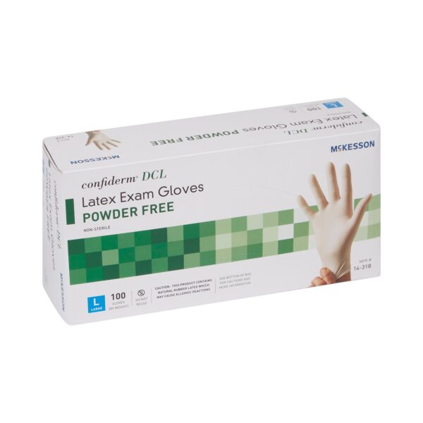 McKesson Confiderm Large Non-Sterile Latex Exam Gloves - Smooth Ivory, Standard Cuff, Beaded Edge - Image 6