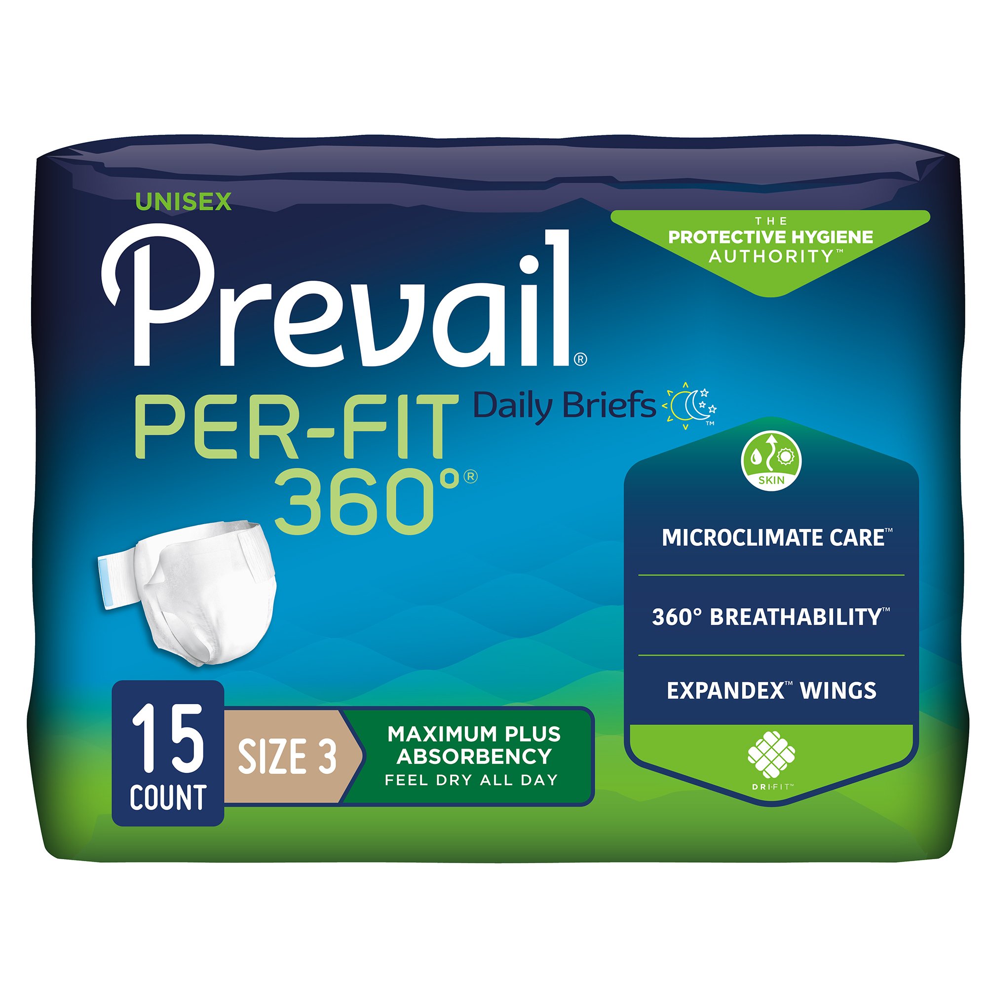 Prevail Per-Fit 360 Size 3 Unisex Adult Incontinence Briefs with Maxsorb Gel and Microclimate Care