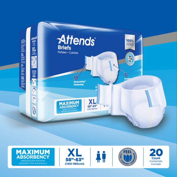 Attends DDA40 X-Large Unisex Heavy Absorbency Incontinence Brief with SecureGrip Fastening - Image 9