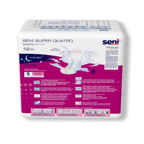 Seni Super Quatro Small Unisex Adult Incontinence Brief with Heavy Absorbency - Part Number S-SM12-BQ1 - Image 8
