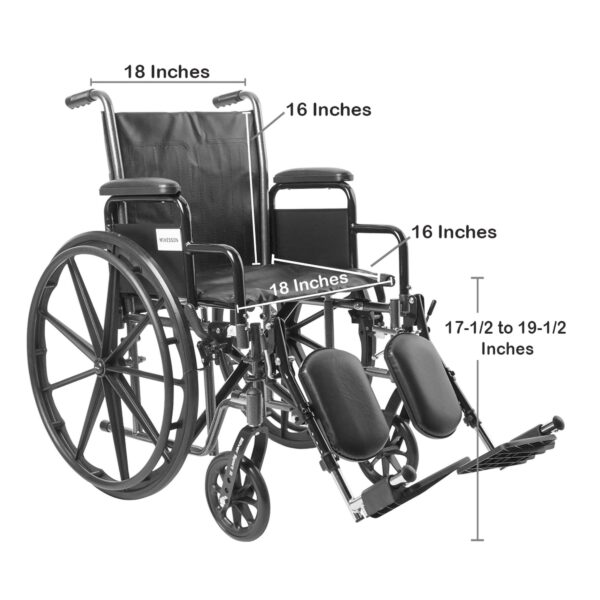 McKesson Dual Axle Wheelchair with Elevating Leg Rest * 18-Inch Seat, 300 lbs Capacity, Silver Vein Finish - Image 3