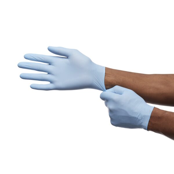 FLEXAL Comfort Large Nitrile Exam Gloves with Textured Fingertips - Blue, Chemo Tested (Part No. 88FS04L) - Image 3