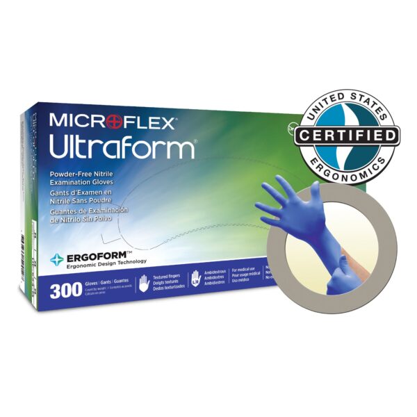 Microflex Ultraform X-Large Blue Nitrile Exam Gloves - Non-Sterile, Textured Fingertips, Standard Cuff by Microflex (Part No. UF-524-XL) - Image 3