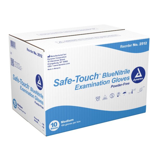 Safe-Touch™ Nitrile Exam Glove Medium - Blue, Powder-Free, Textured Fingertips - Image 2
