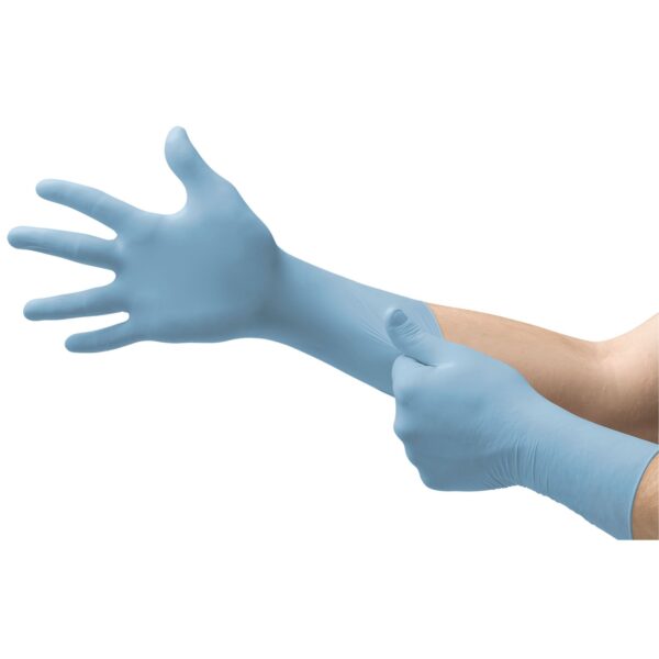 Micro-Touch Small Nitrile Exam Gloves with Extended Cuff and Textured Fingertips - Blue, Part 6034151 - Image 3