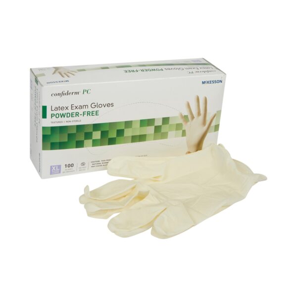 McKesson Confiderm X-Large Latex Exam Gloves - Fully Textured Ivory, Standard Cuff, Non-Sterile