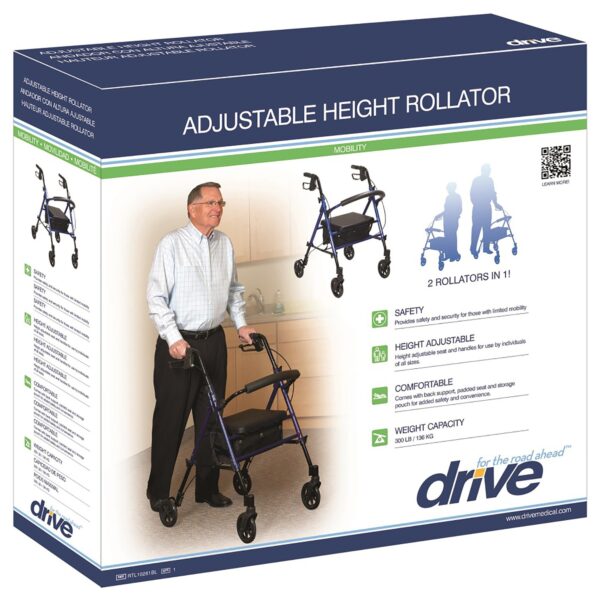 4 Wheel Rollator Drive Blue Adjustable Height Folding Aluminum Frame - RTL10261BL by [Brand Name] - Image 5